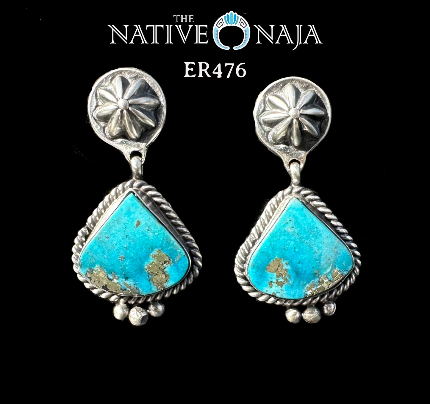 Navajo Robinson Martinez Sterling Silver & Kingman Turquoise Post Dangle Earrings ER476