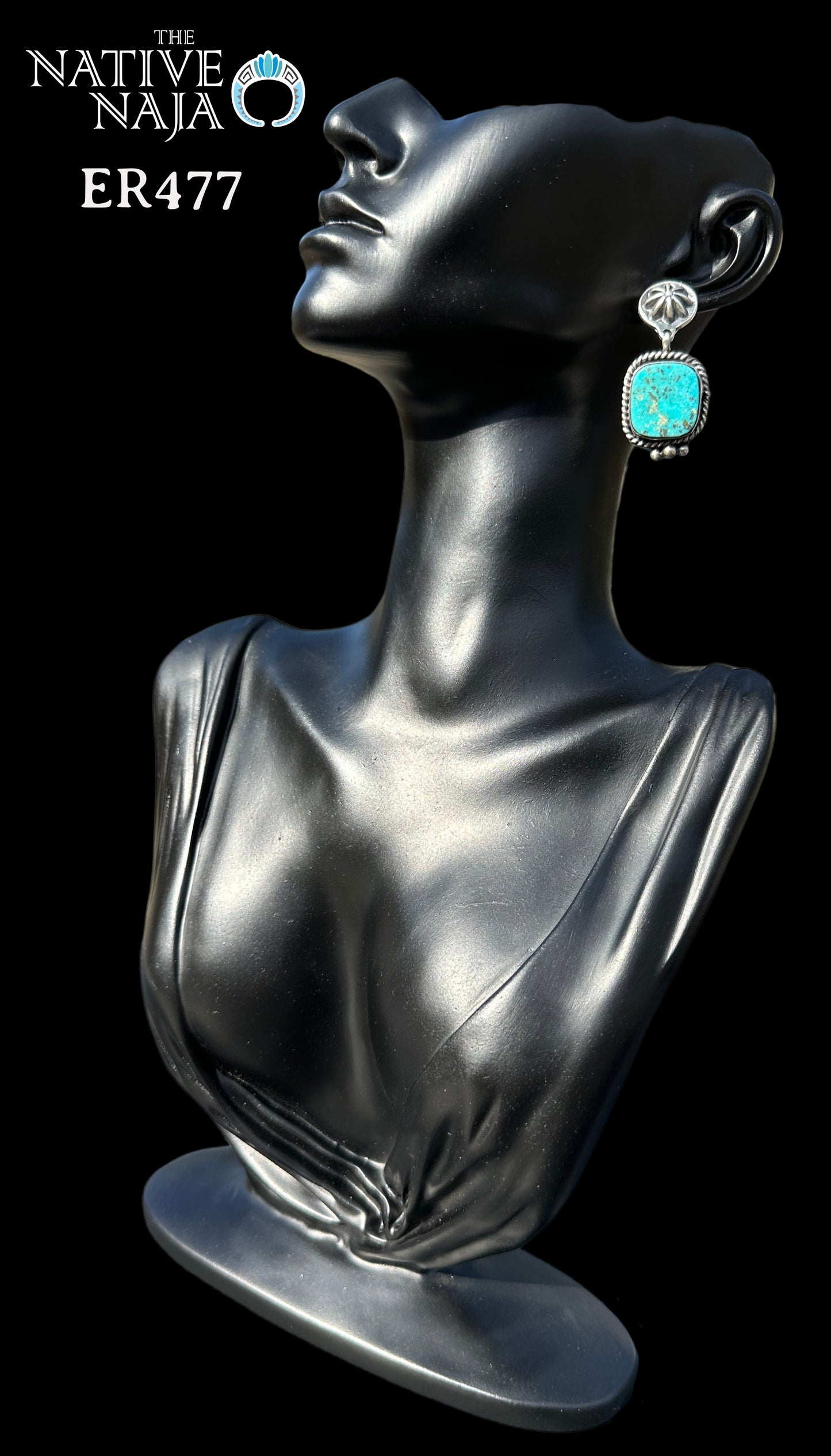 Navajo Robinson Martinez Sterling Silver & Kingman Turquoise Post Dangle Earrings ER477