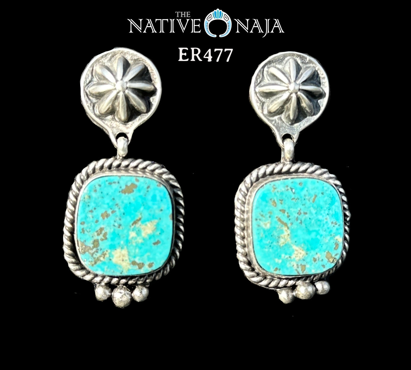 Navajo Robinson Martinez Sterling Silver & Kingman Turquoise Post Dangle Earrings ER477