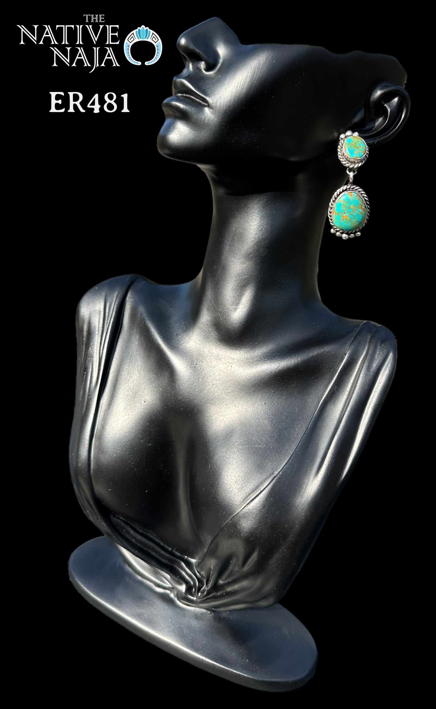Navajo Freda Martinez Sterling Silver & Kingman Turquoise Post Dangle Earrings ER481