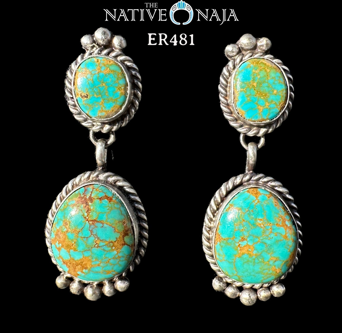 Navajo Freda Martinez Sterling Silver & Kingman Turquoise Post Dangle Earrings ER481