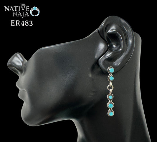 Zuni Jovi Burns Sleeping Beauty Turquoise & Sterling Silver Post Dangle Earrings ER483