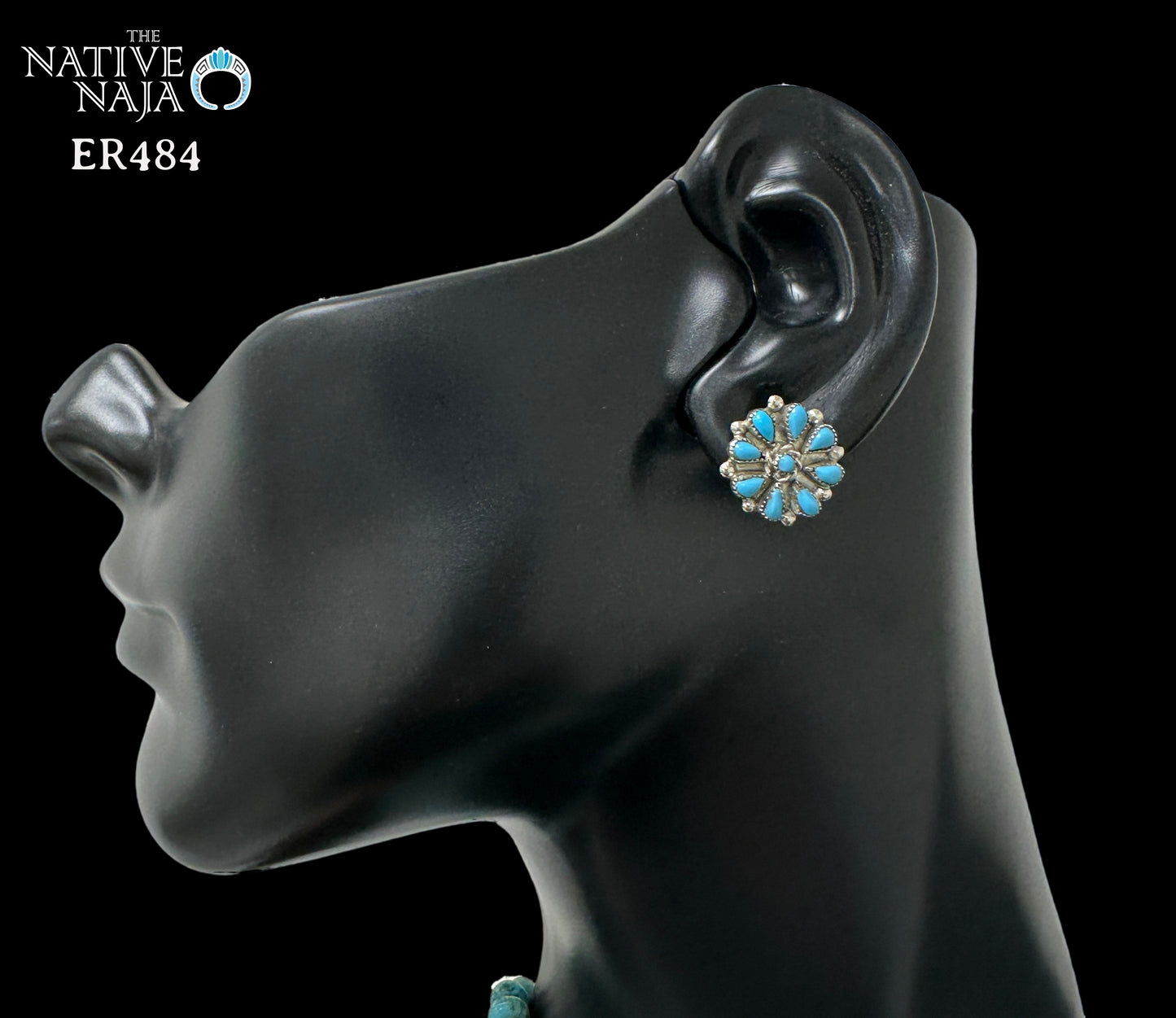 Zuni Sterling Silver & Sleeping Beauty Turquoise Petit Point Post Earrings ER484