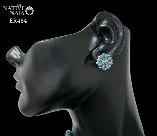 Zuni Sterling Silver & Sleeping Beauty Turquoise Petit Point Post Earrings ER484