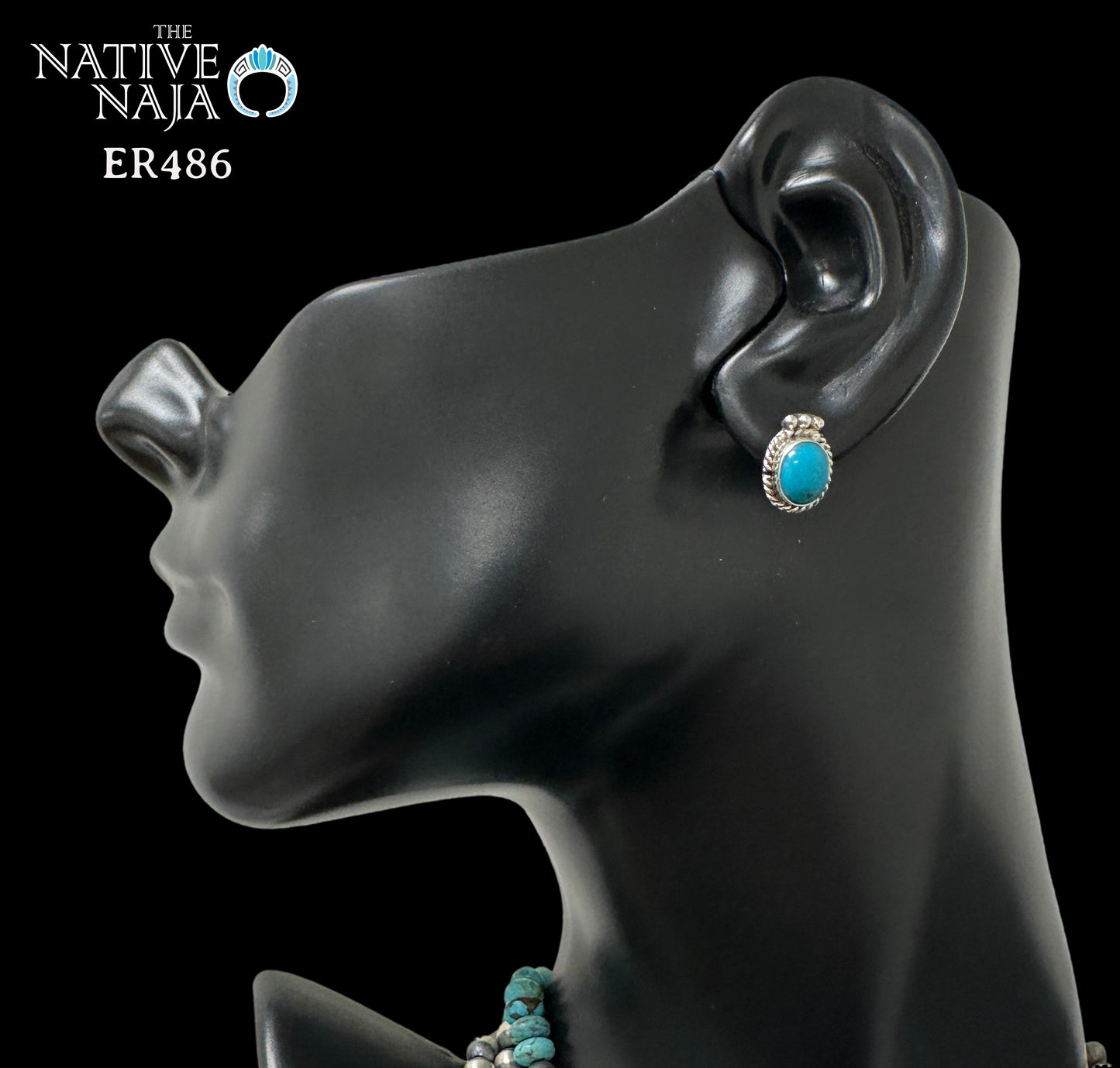 Navajo Rosemary Saunders Sterling Silver & Kingman Turquoise Dainty Post Earrings ER486