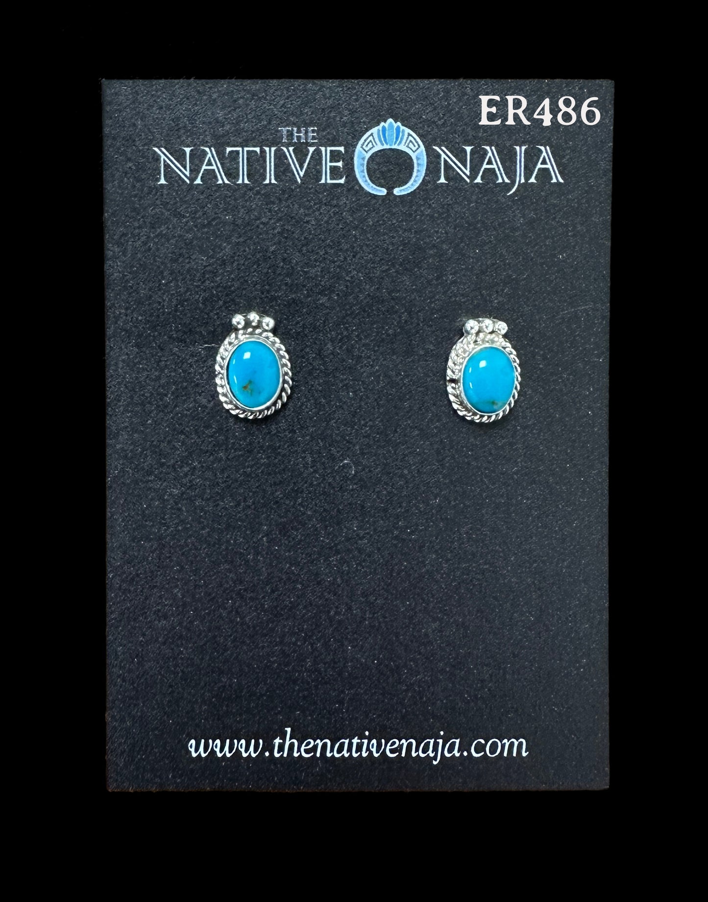 Navajo Rosemary Saunders Sterling Silver & Kingman Turquoise Dainty Post Earrings ER486