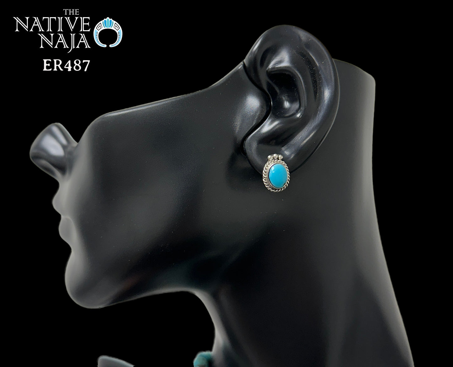 Navajo Rosemary Saunders Sterling Silver & Sleeping Beauty Turquoise Dainty Post Earrings ER487