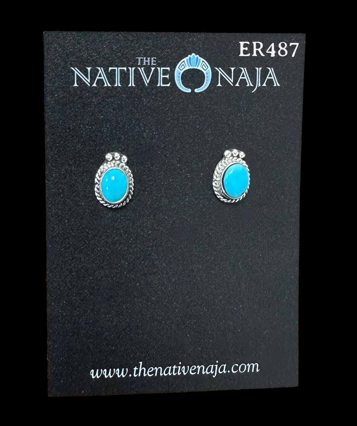 Navajo Rosemary Saunders Sterling Silver & Sleeping Beauty Turquoise Dainty Post Earrings ER487