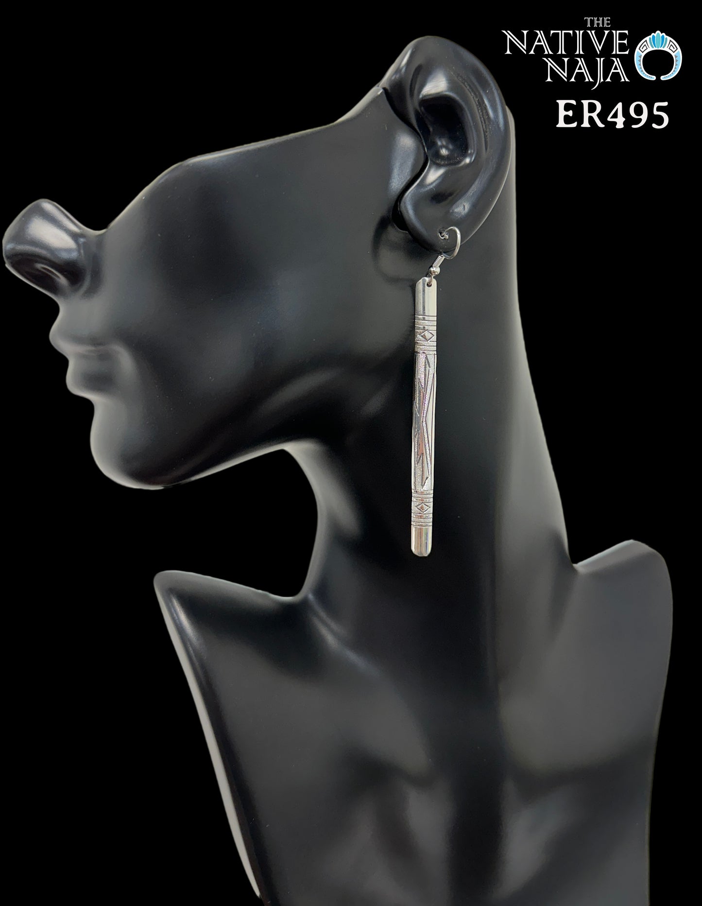 Navajo Florence Tahe Hand Stamped Sterling Silver French Hook Earrings ER495