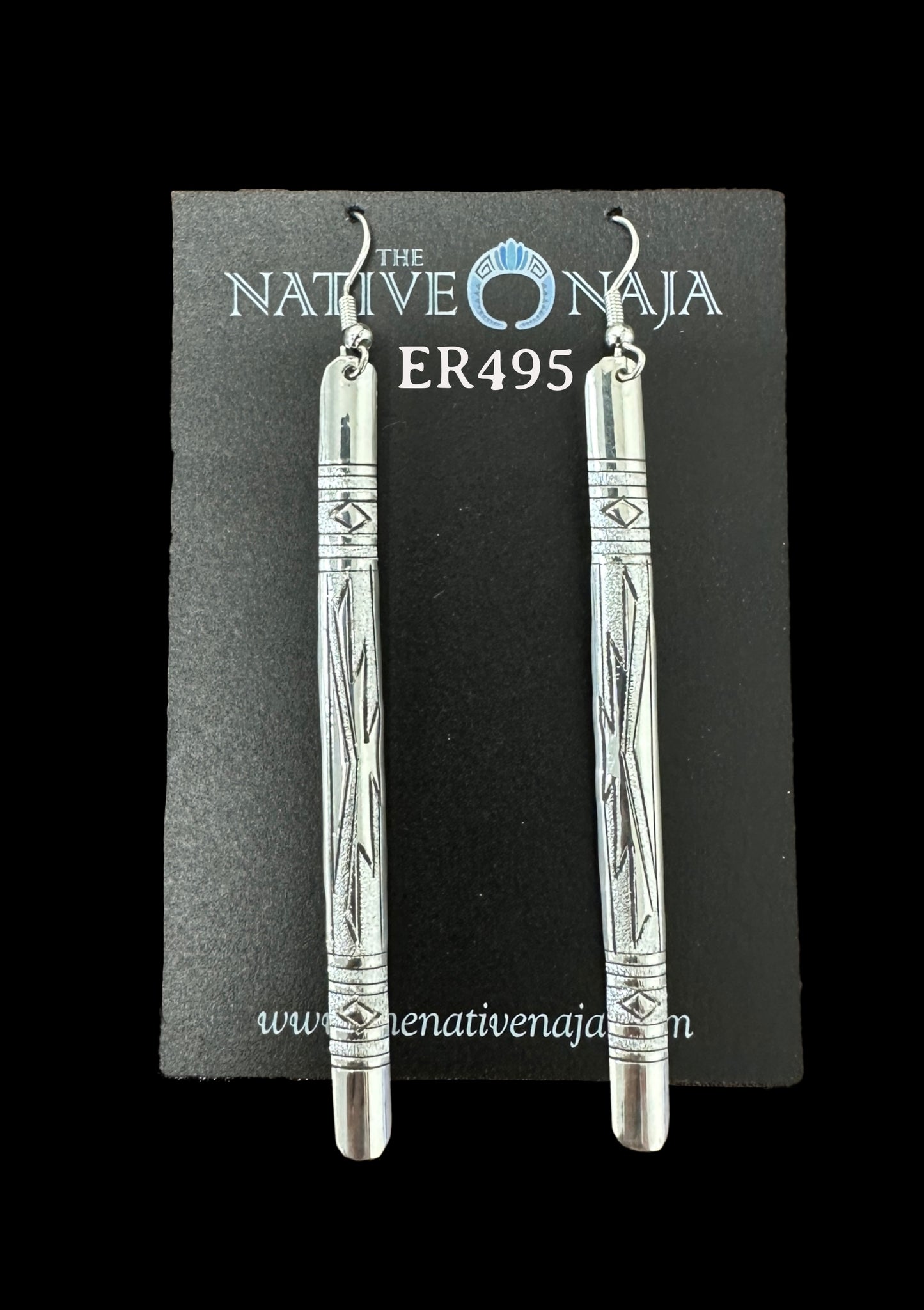 Navajo Florence Tahe Hand Stamped Sterling Silver French Hook Earrings ER495