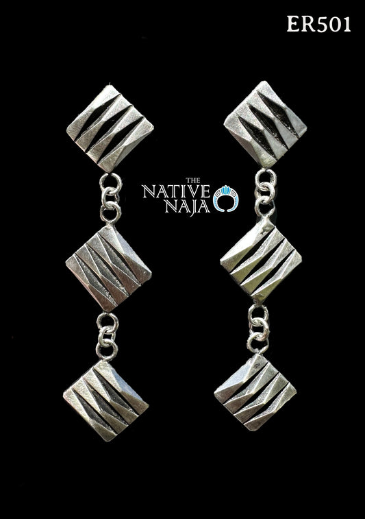 Navajo Lane Tahe Sterling Silver Contemporary Post Dangle Earrings ER501