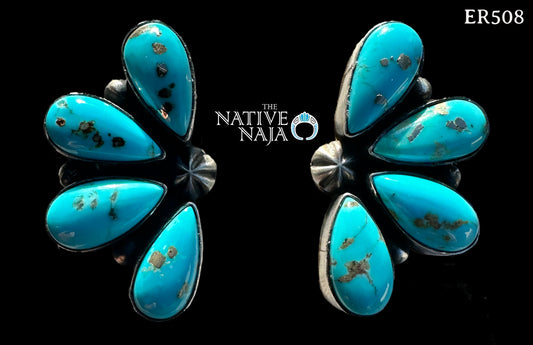 Navajo Antoinette Martinez Sterling Silver & Kingman Turquoise Post Earrings ER508