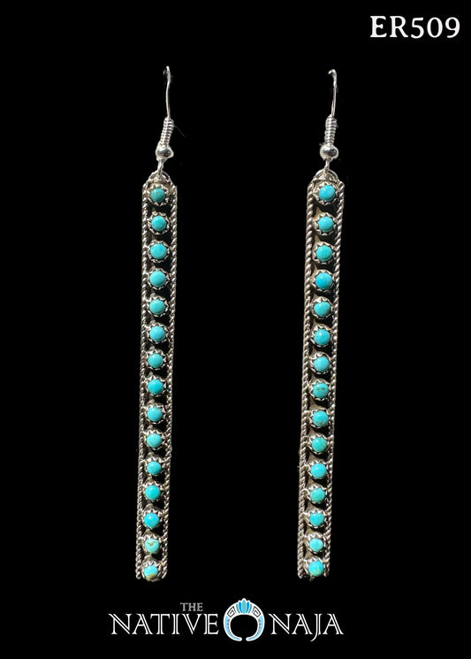 Navajo Falencia Yazzie Sterling Silver & Kingman Turquoise French Hook Earrings ER509
