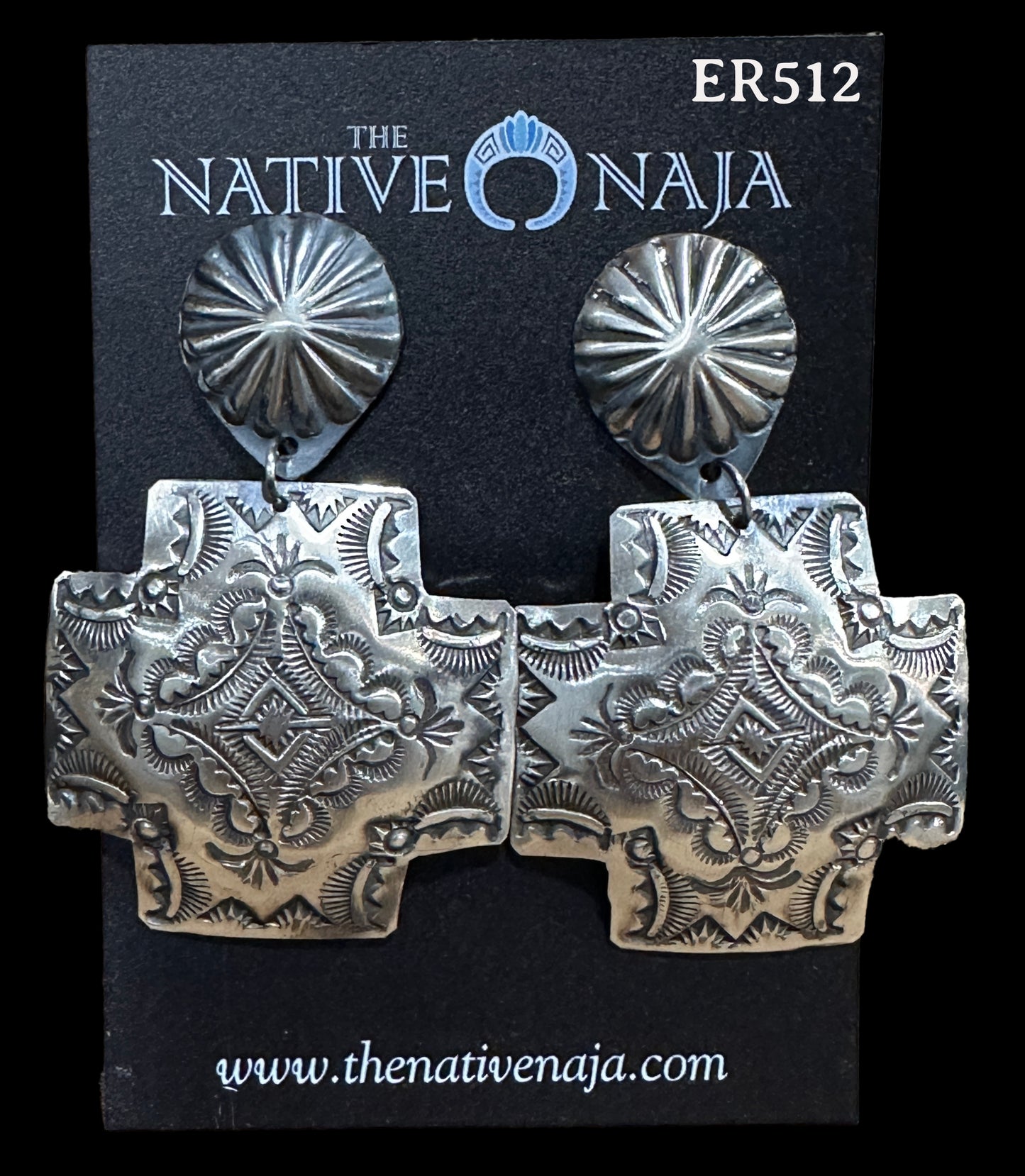 Navajo Vincent Platero Large Cross Hand Stamped Post Concho Earrings ER512
