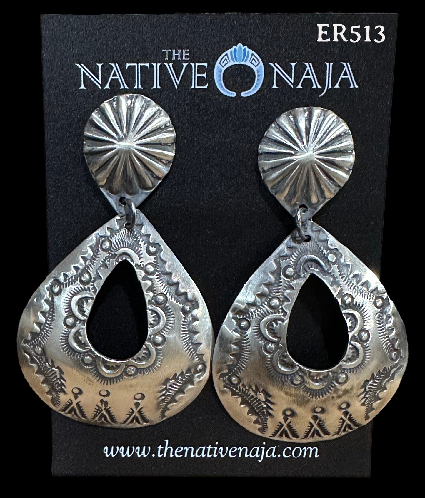 Navajo Vincent Platero Large Hand Stamped Concho Post Dangle Earrings ER513