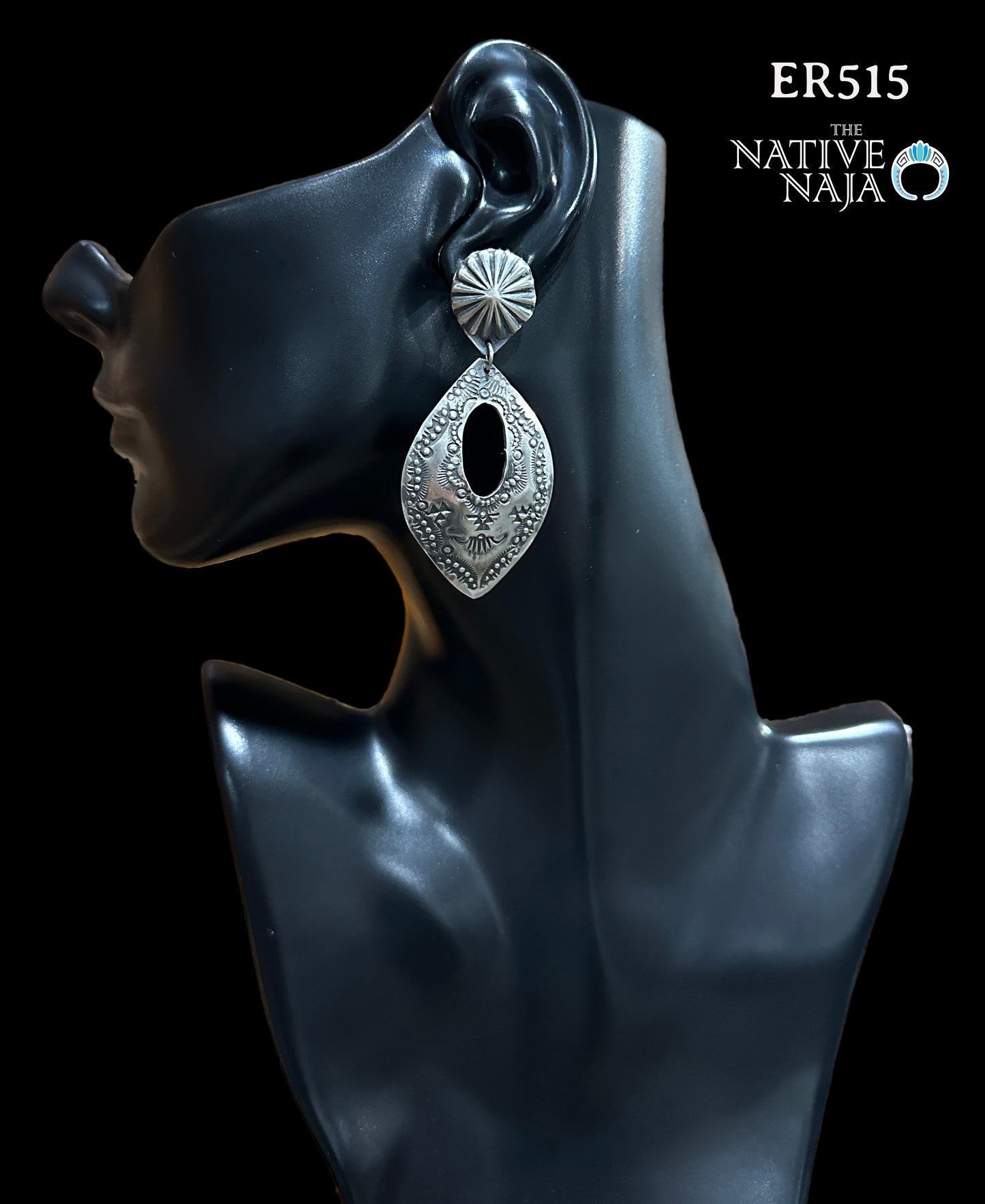 Navajo Vincent Platero Large Hand Stamped Concho Post Dangle Earrings ER515