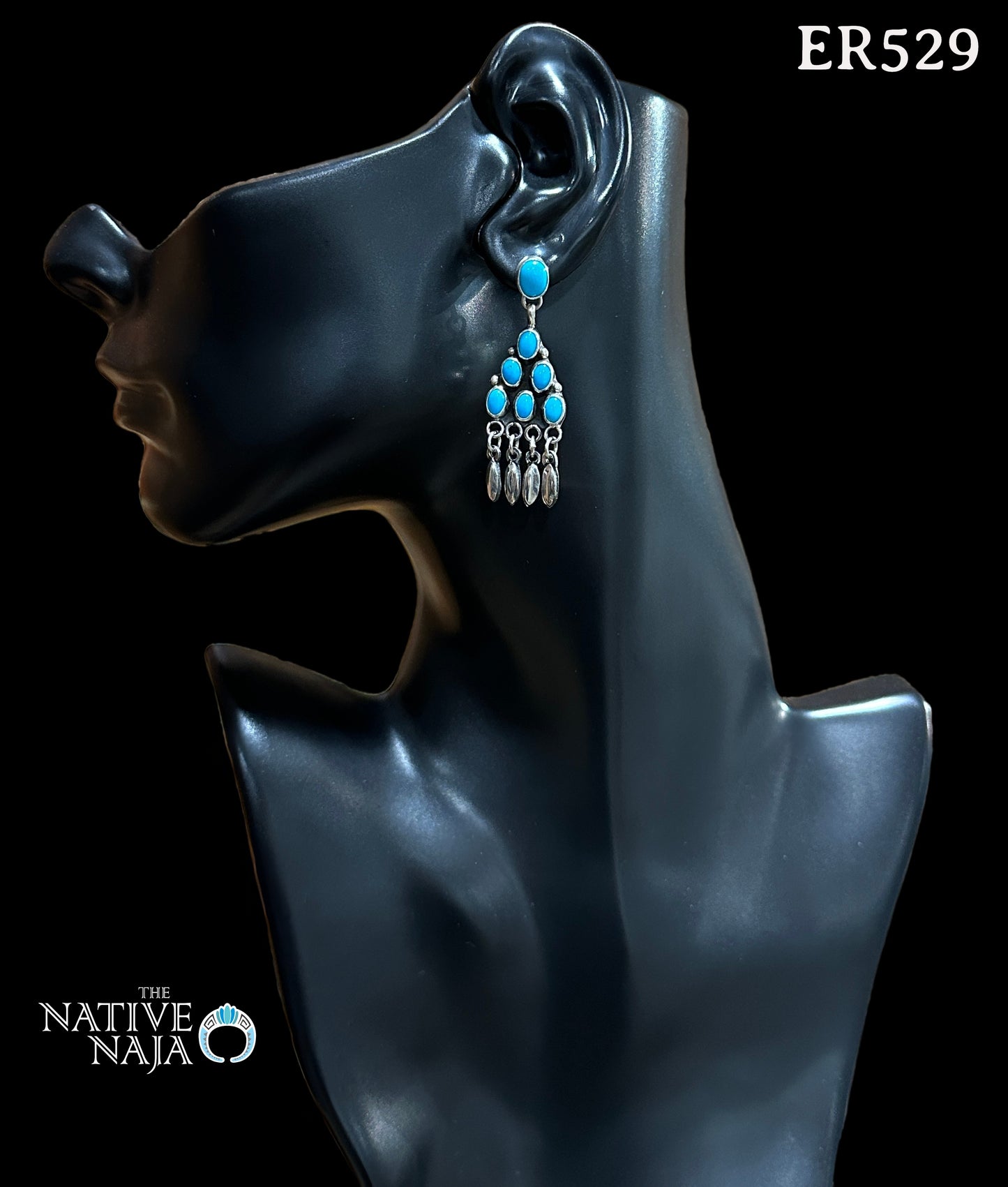 Stunning Navajo Geneva Apachito Sleeping Beauty & Sterling Silver Chandelier Post Earrings ER529