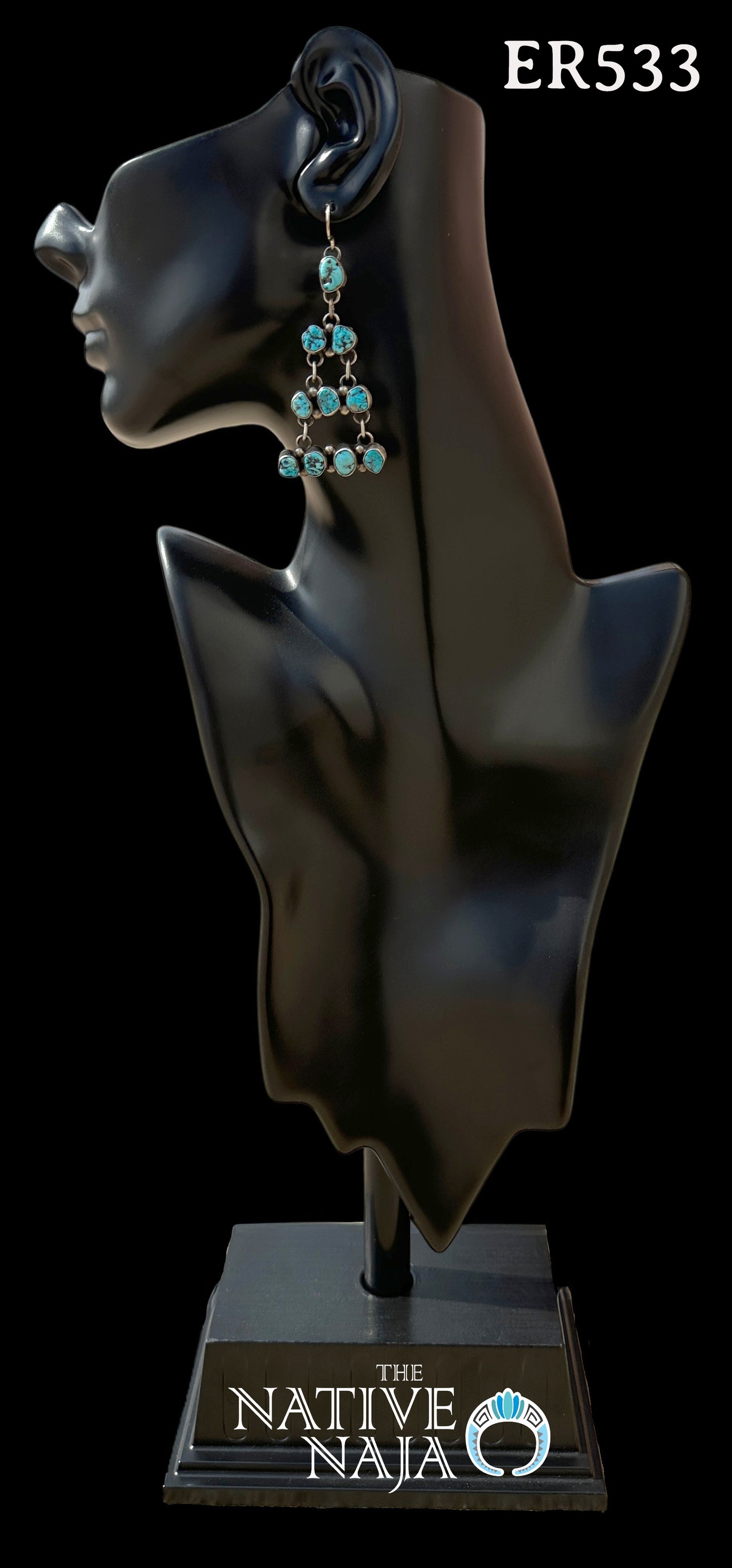 Large Navajo Wilson Dawes Kingman Turquoise & S Silver Chandelier Earrings ER533