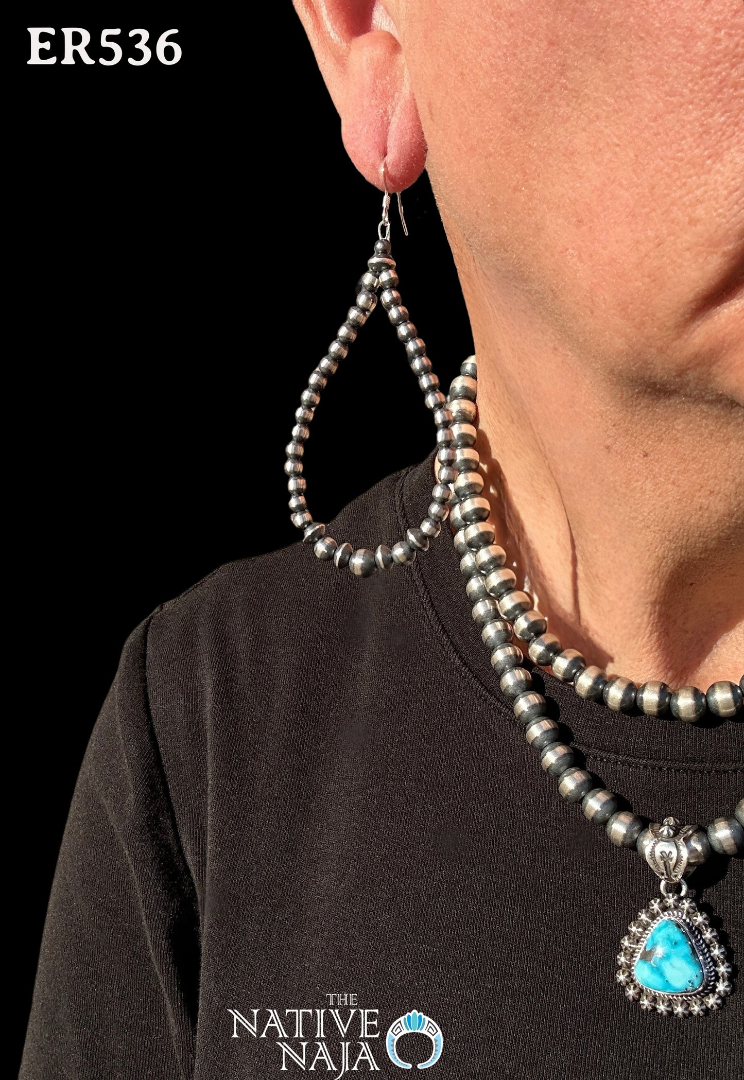 Large Sterling Silver Navajo Pearl French Hook Earrings ER536