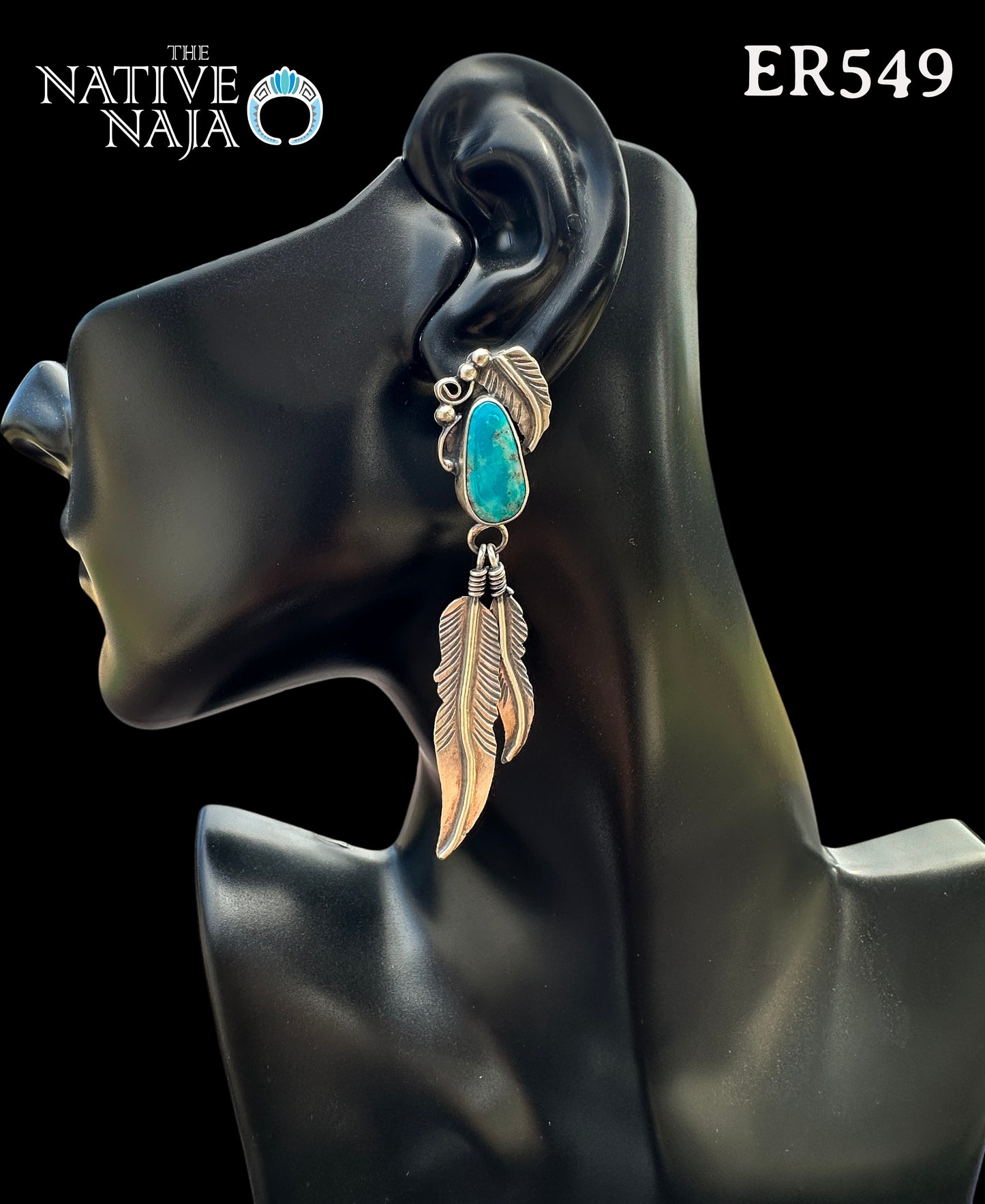 Navajo Kobe Martinez Sterling Silver & Kingman Turquoise Feather Post Earrings ER549
