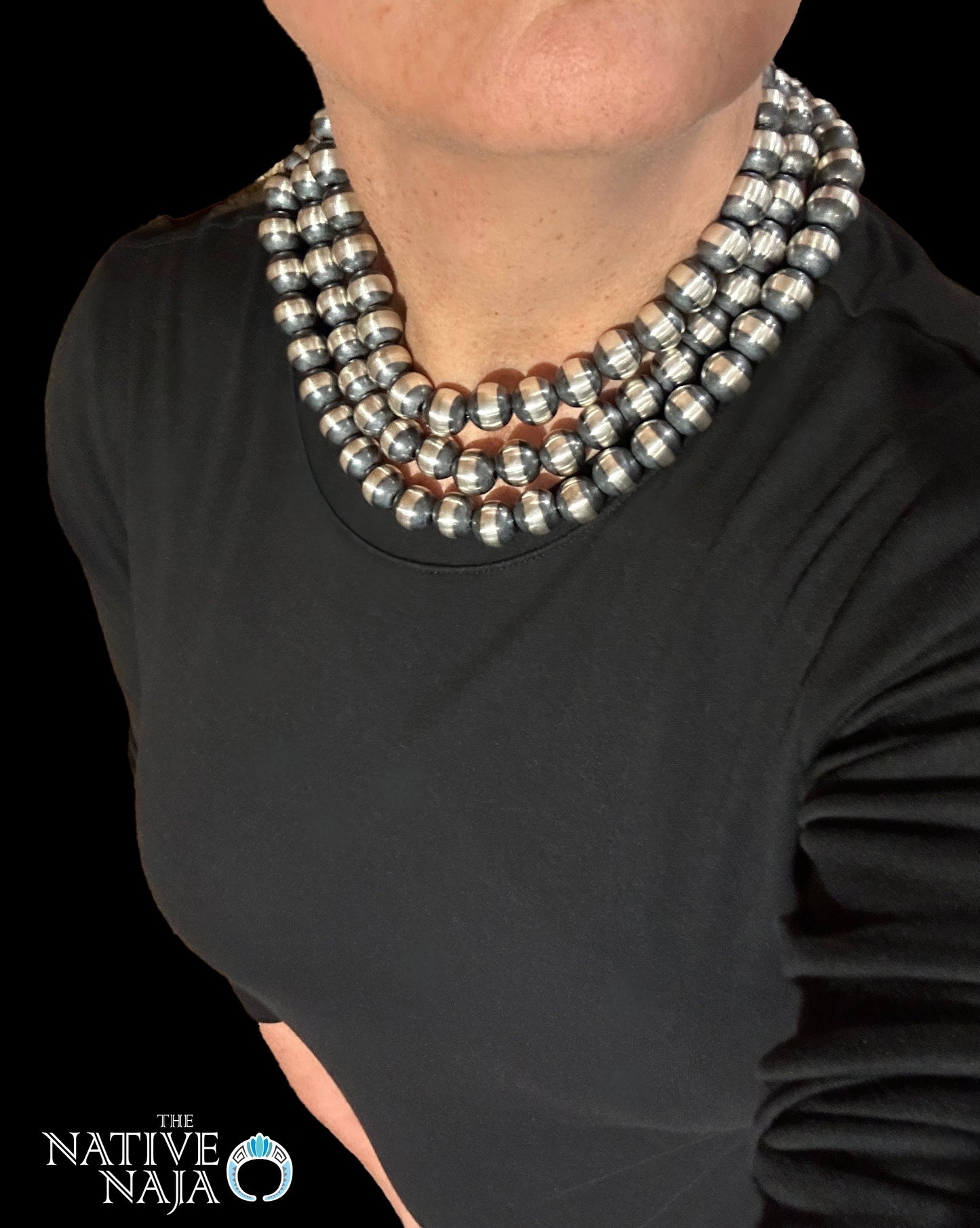 Navajo 14mm Machine-Made Sterling Silver Pearls Hand-Strung 16" Necklace NK191