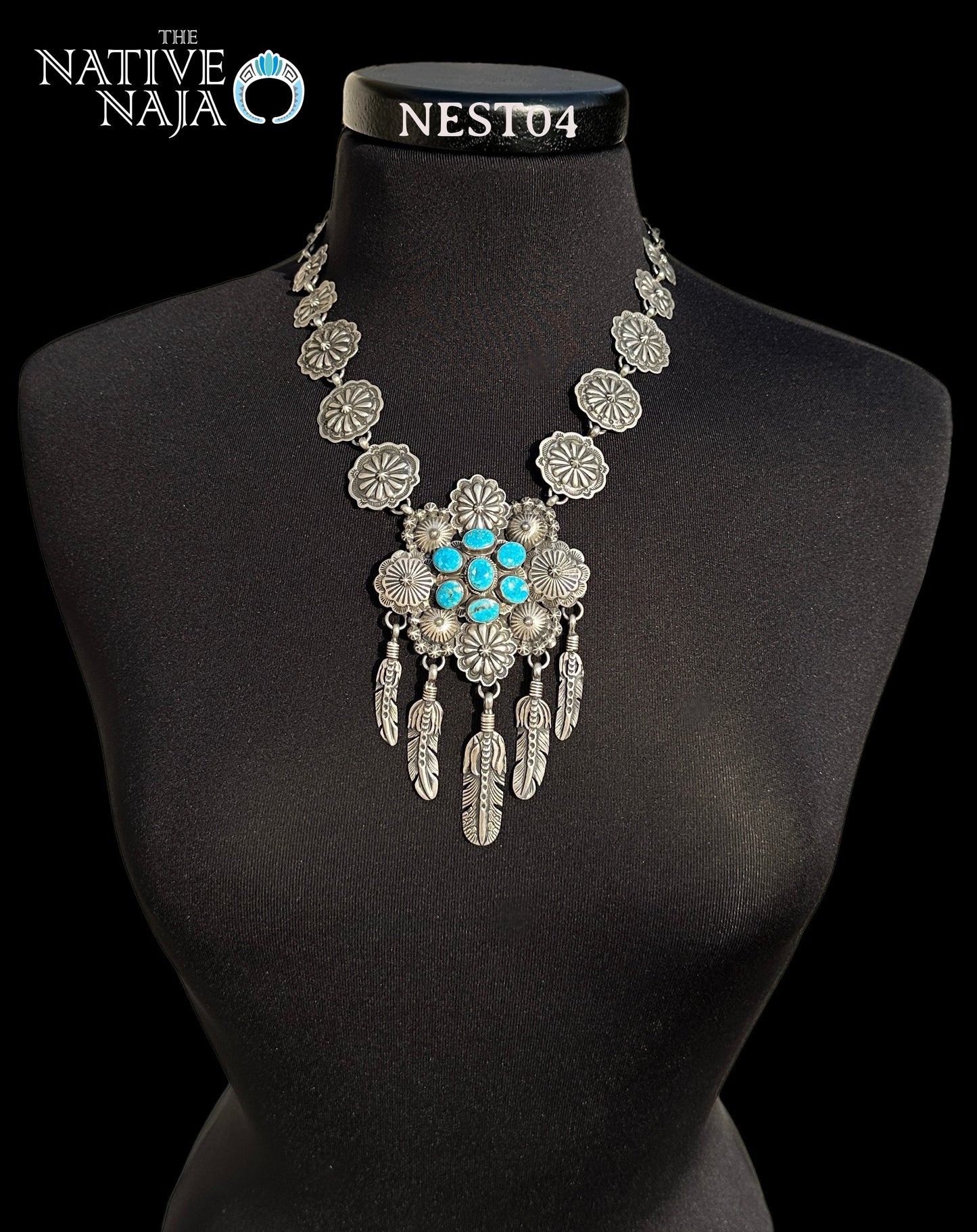 Navajo Jason B Sterling Silver & Kingman Large Concho Statement Necklace & Earring Set NEST04