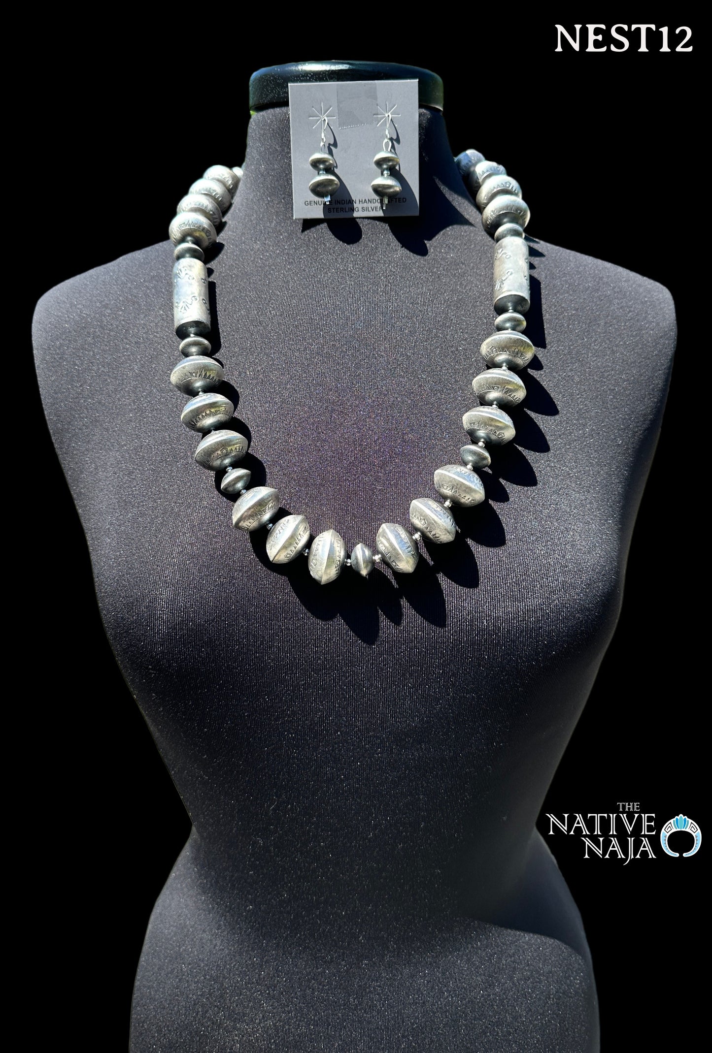 Navajo Sharon Cooley Large Handmade Statement Navajo Pearl Necklace & Earring Set NEST12