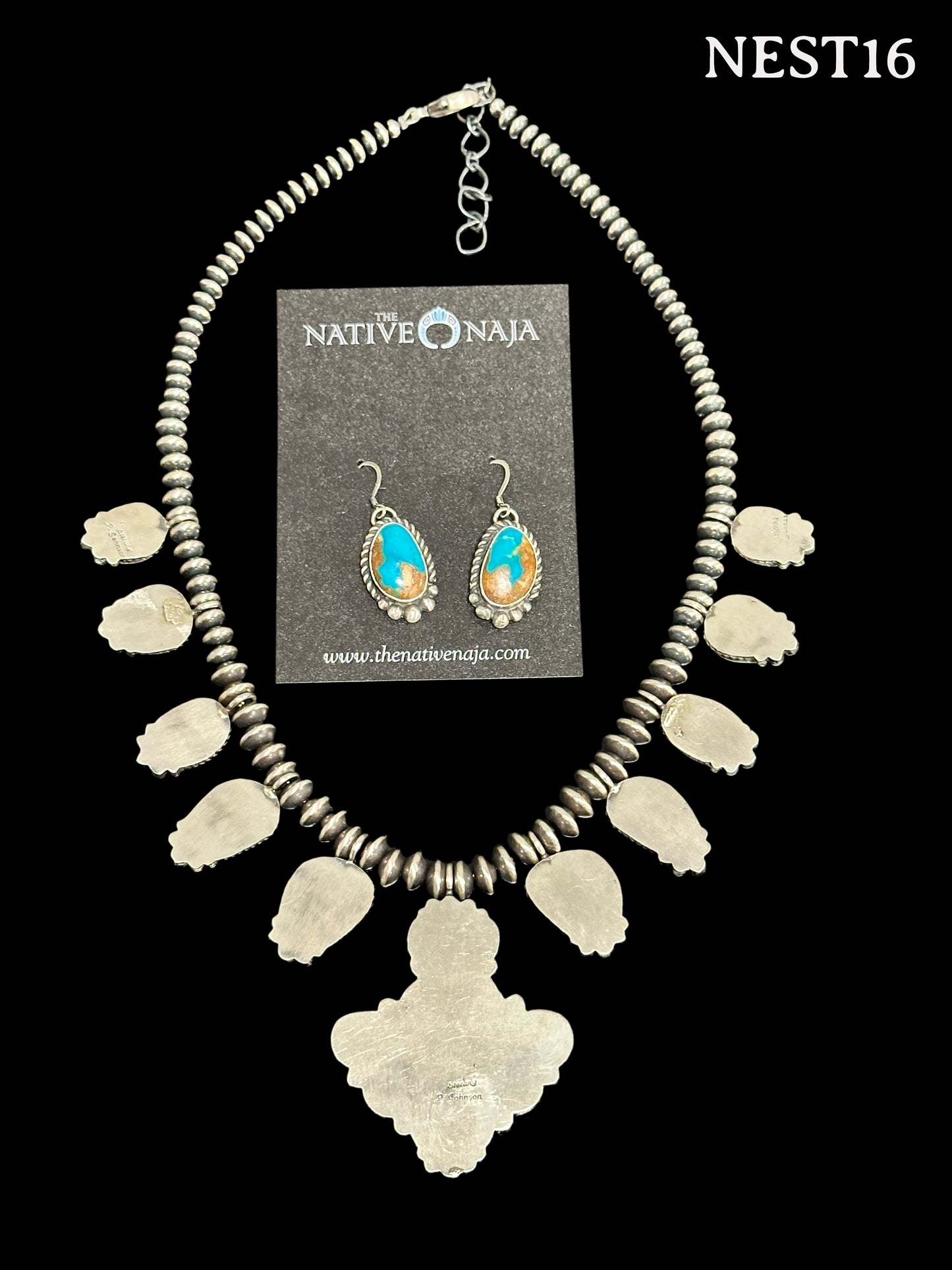 Stunning Navajo Pansy Johnson Sterling Silver Kingman Cluster Turquoise Necklace & Earring Set NEST16