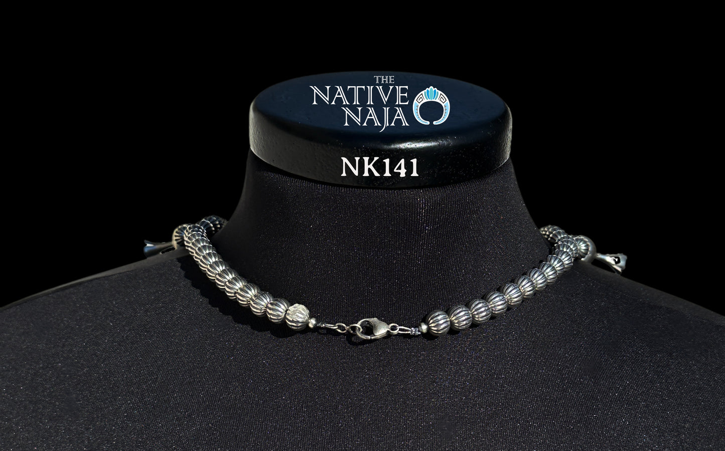 Stunning Navajo Shelia Becenti Sterling Silver Corrugated Pearl Squash Blossom Necklace NK141