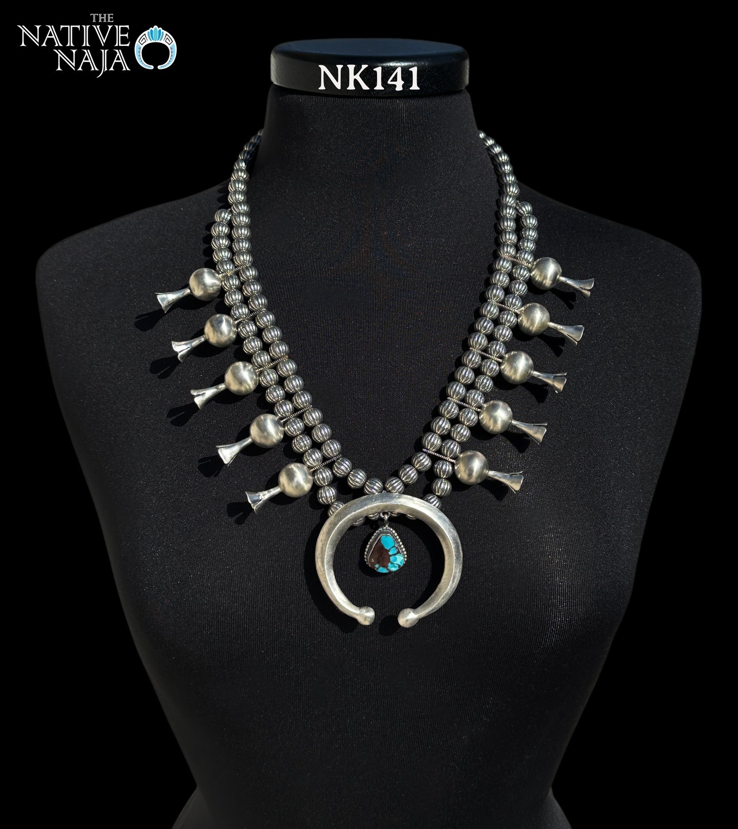 Stunning Navajo Shelia Becenti Sterling Silver Corrugated Pearl Squash Blossom Necklace NK141