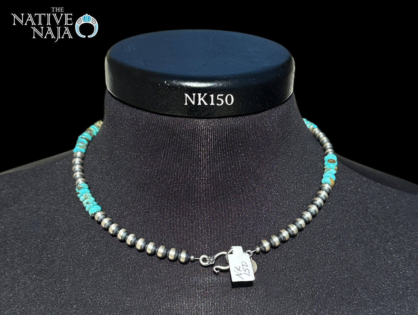 Beveled Genuine Turquoise Beads & 6mm Sterling Silver Navajo Pearl Necklace 18" NK150