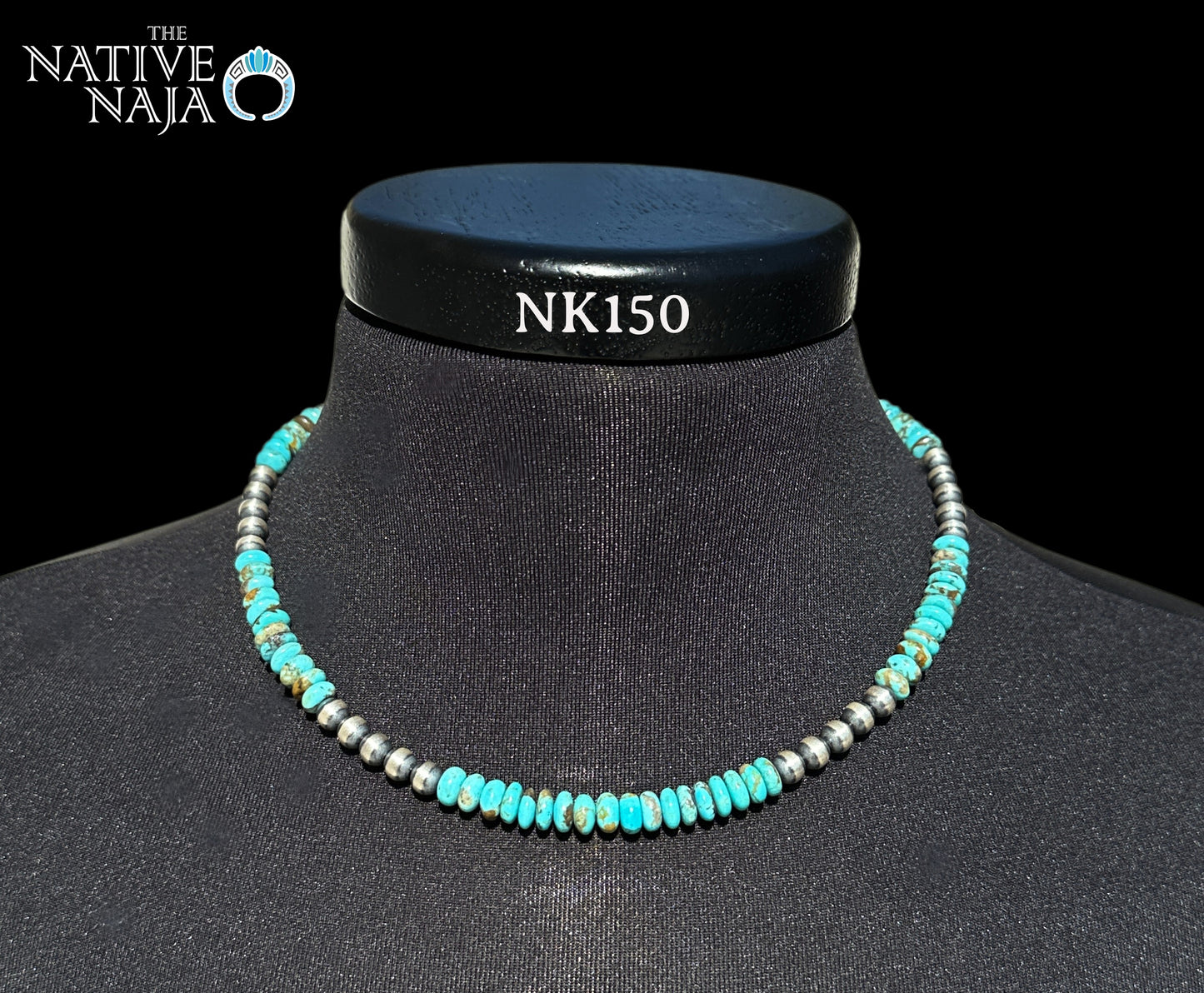 Beveled Genuine Turquoise Beads & 6mm Sterling Silver Navajo Pearl Necklace 18" NK150
