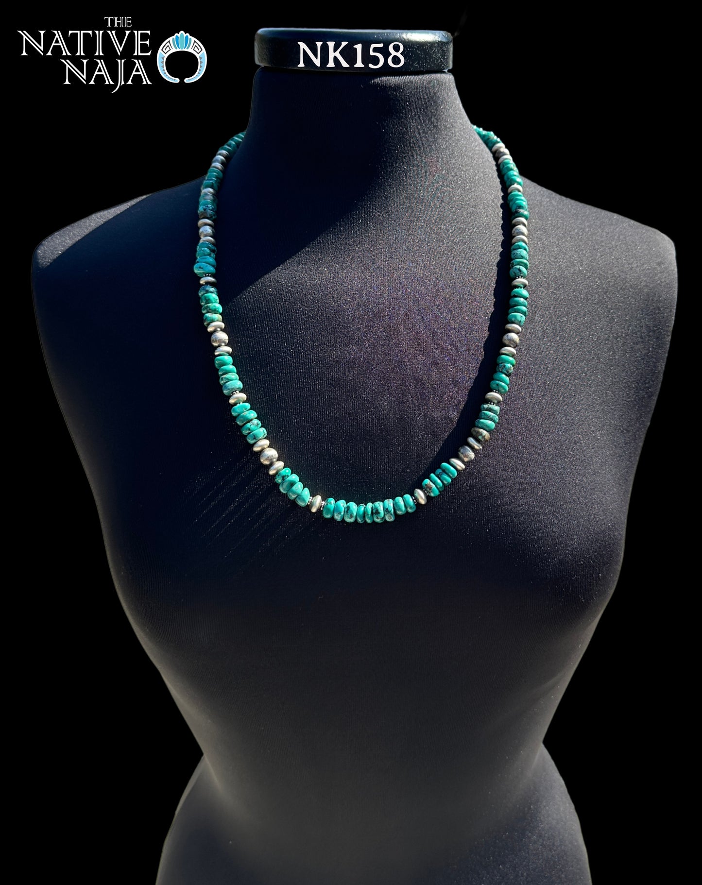Amazing Navajo Hand Strung Sterling Silver Navajo Pearls & Sky Horse Turquoise 26" Necklace NK158