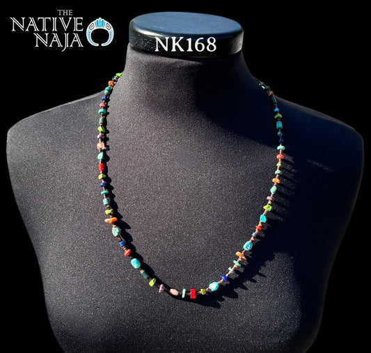 Navajo Hand Strung Sterling Silver Single Strand Multi Stone & Heishi Beads 26" Necklace NK168
