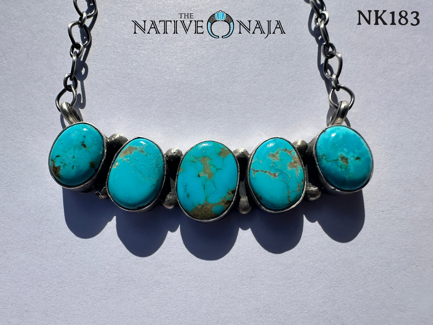 Navajo Robinson Martinez Sterling Silver & Kingman Turquoise Bar Necklace NK183