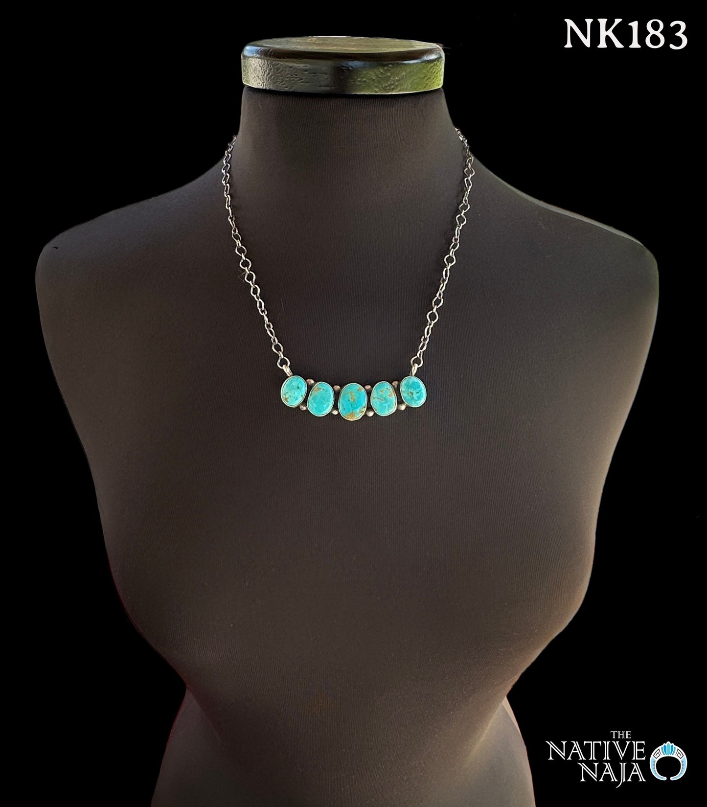 Navajo Robinson Martinez Sterling Silver & Kingman Turquoise Bar Necklace NK183