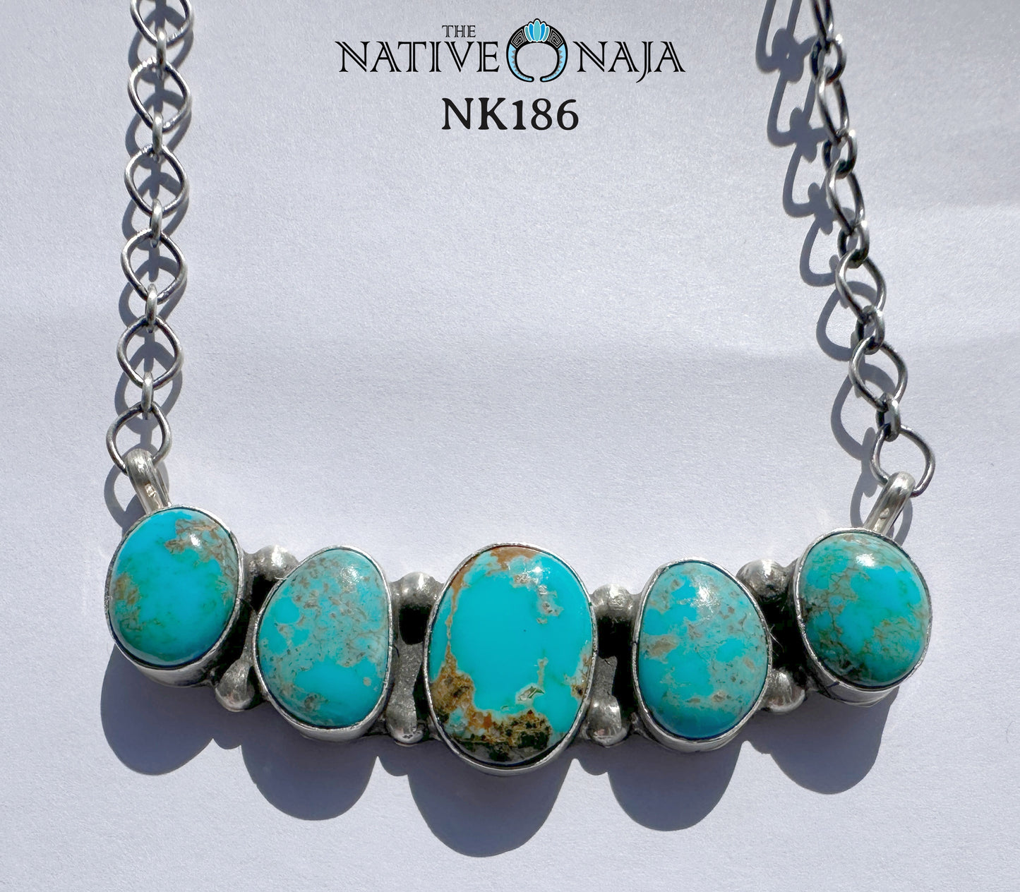 Navajo Robinson Martinez Sterling Silver & Kingman Turquoise Bar Necklace NK186