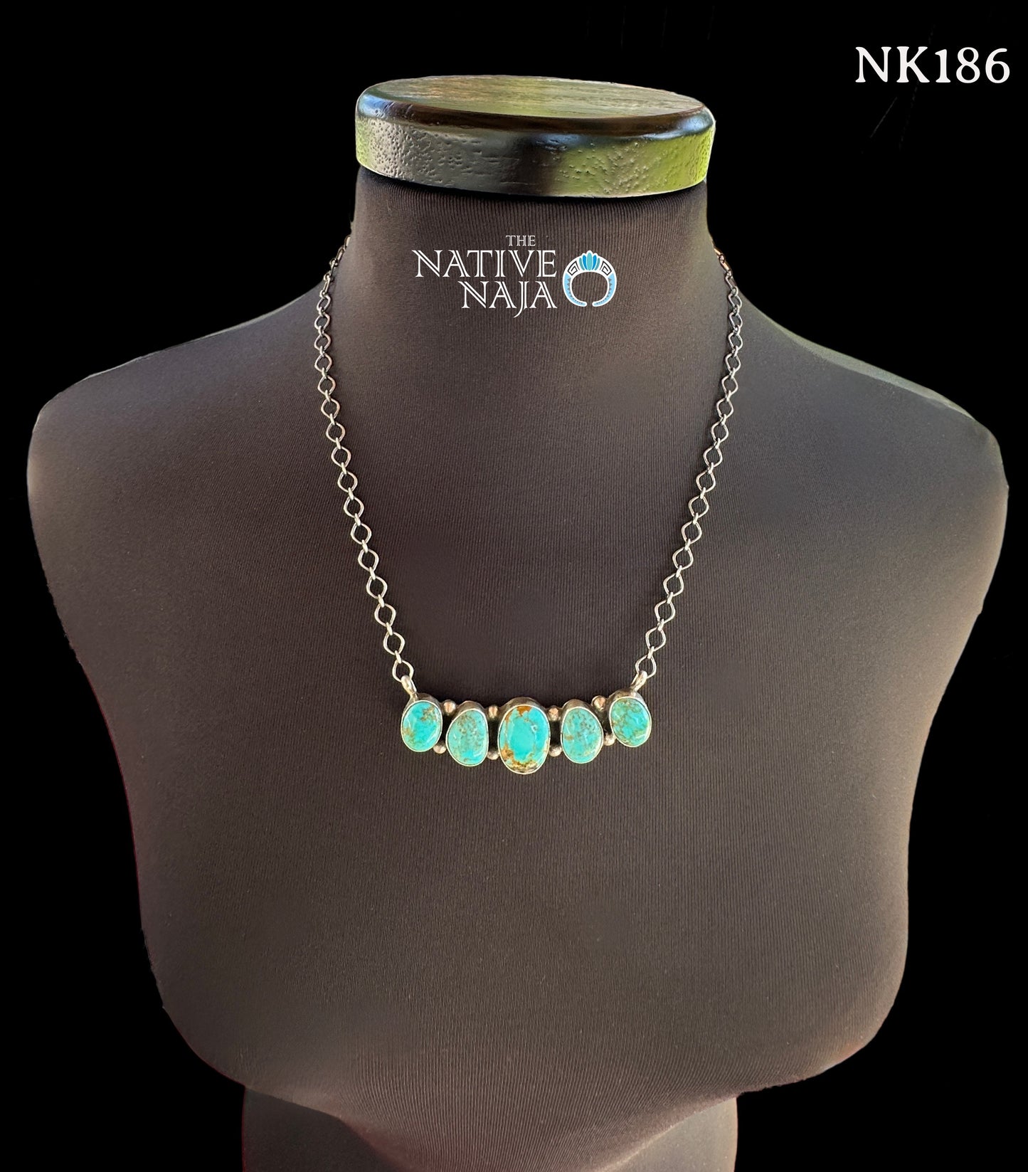 Navajo Robinson Martinez Sterling Silver & Kingman Turquoise Bar Necklace NK186