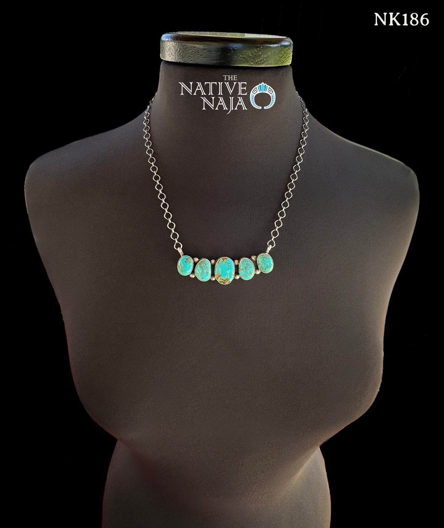 Navajo Robinson Martinez Sterling Silver & Kingman Turquoise Bar Necklace NK186