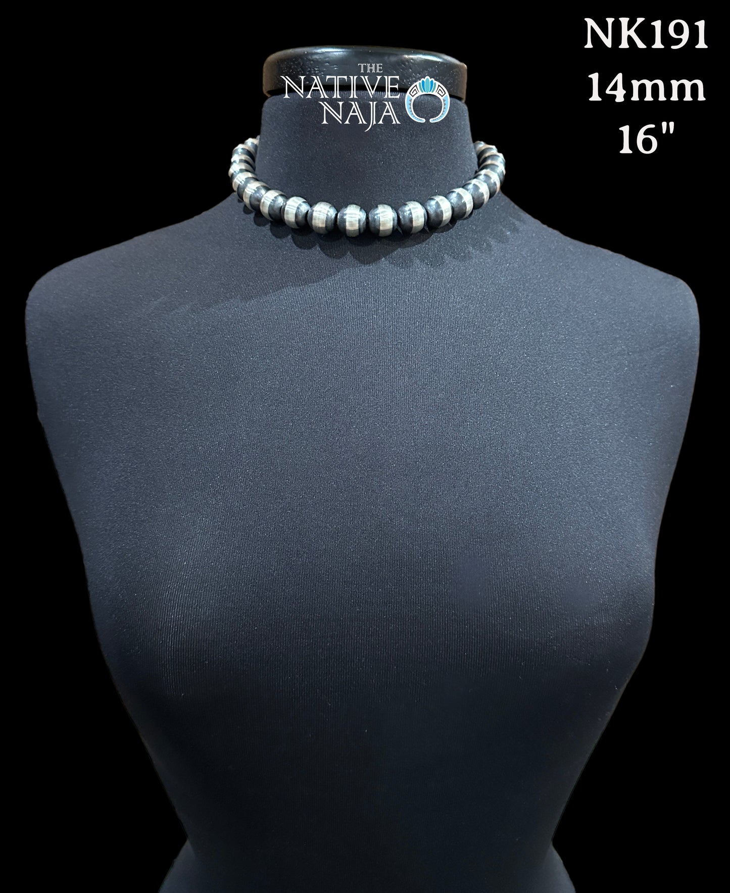 Navajo 14mm Machine-Made Sterling Silver Pearls Hand-Strung 16" Necklace NK191