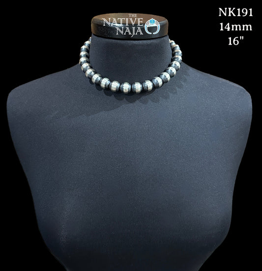 Navajo 14mm Machine-Made Sterling Silver Pearls Hand-Strung 16" Necklace NK191