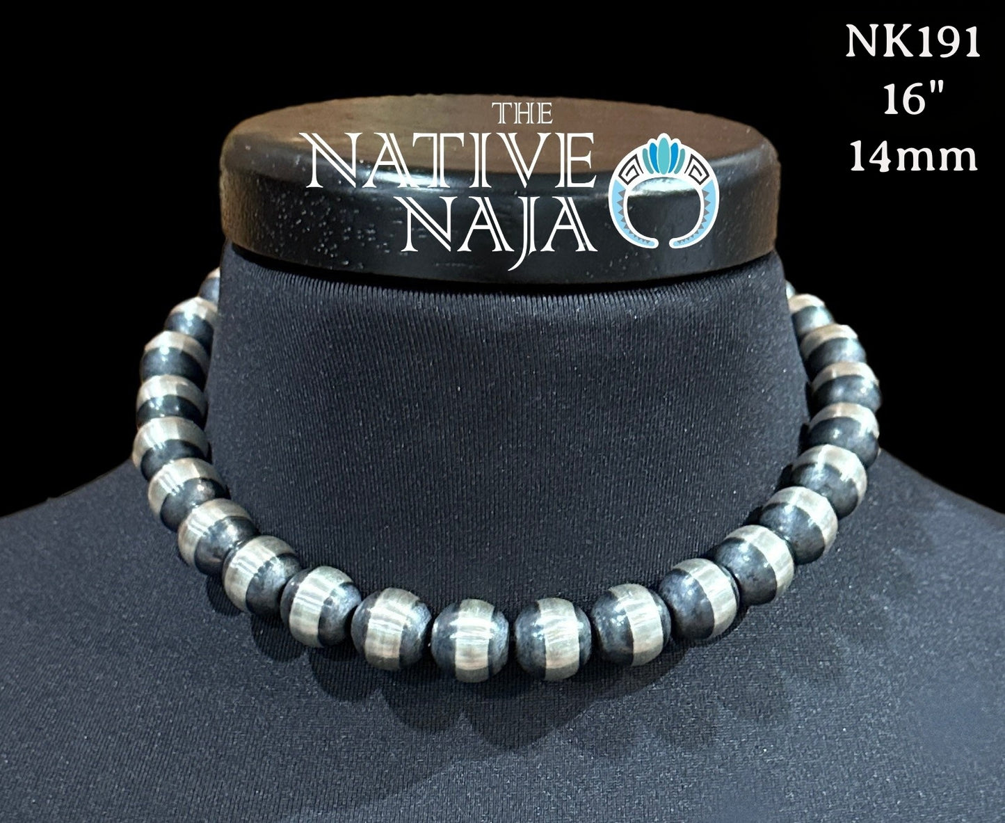 Navajo 14mm Machine-Made Sterling Silver Pearls Hand-Strung 16" Necklace NK191