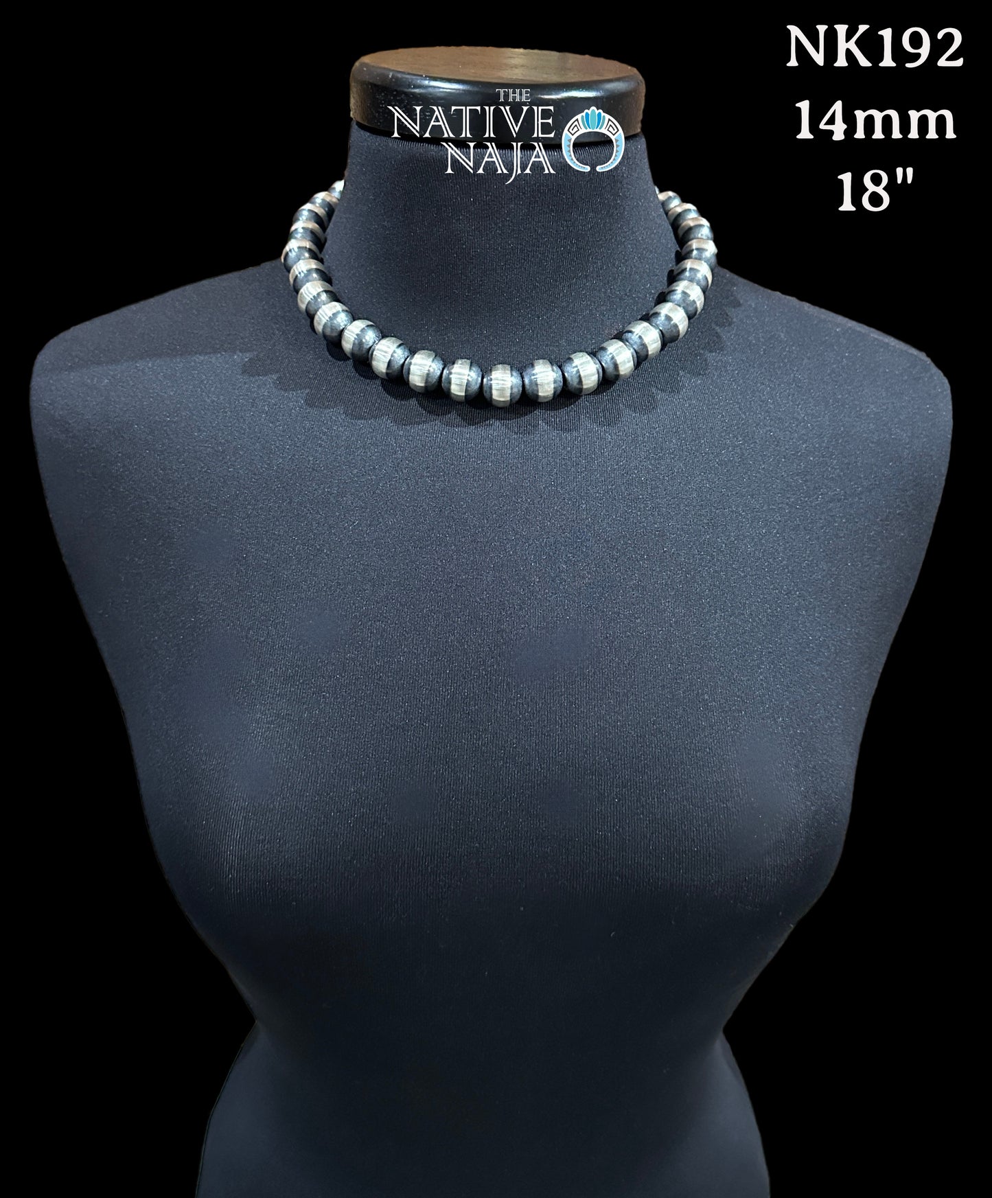 Large Navajo 14mm Machine-Made Sterling Silver Pearls Hand-Strung into a 18" Necklace NK191