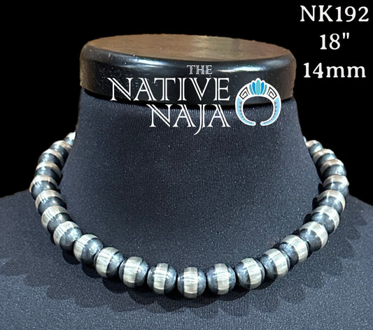 Large Navajo 14mm Machine-Made Sterling Silver Pearls Hand-Strung into a 18" Necklace NK191