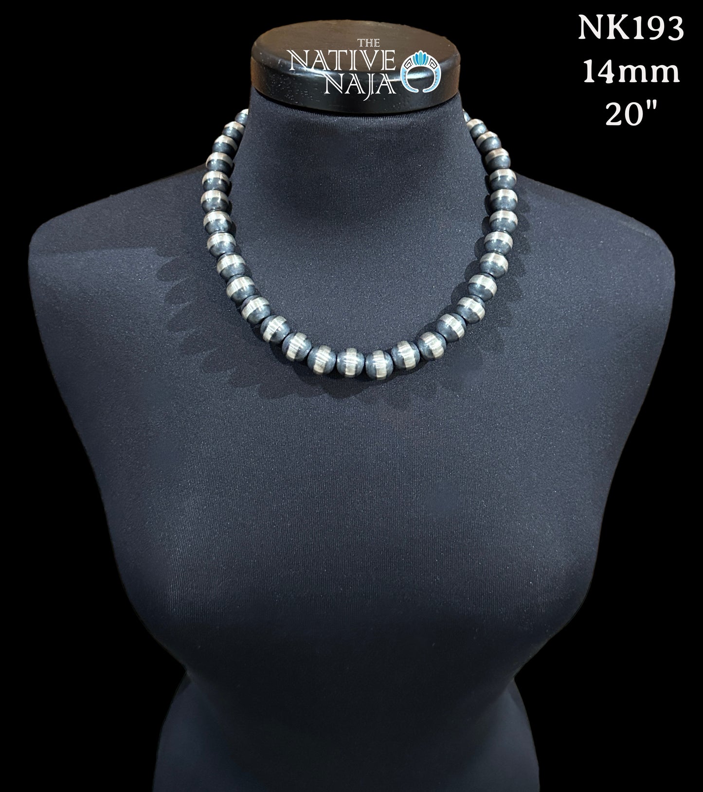 Large Navajo 14mm Machine-Made Sterling Silver Pearls Hand-Strung into a 20" Necklace NK193