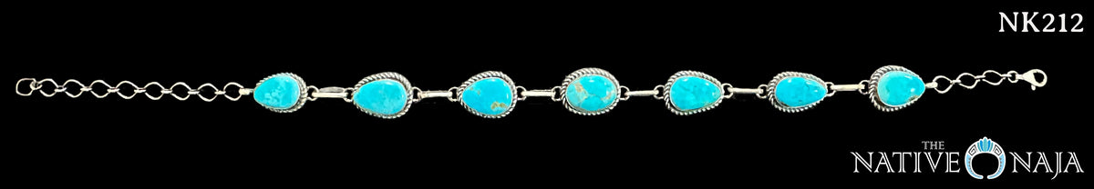 Navajo Freida Martinez Kingman Turquoise & Sterling Sterling 7 Stone Choker Necklace NK212