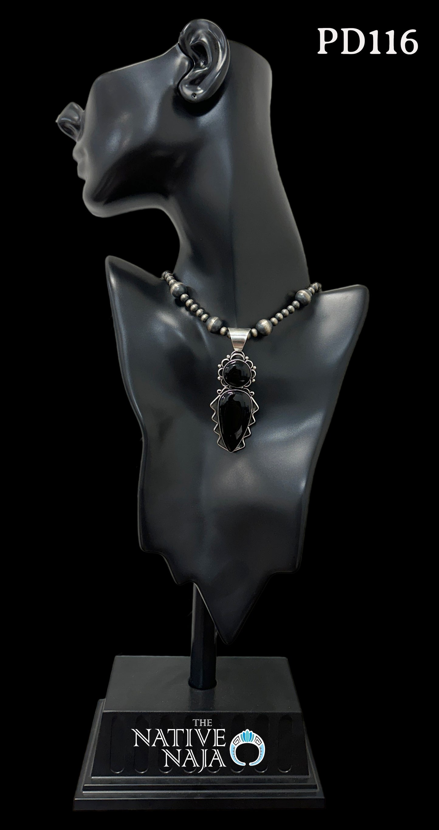 Large Navajo Artist Signed Sterling Silver & Black Onyx Pendant PD116