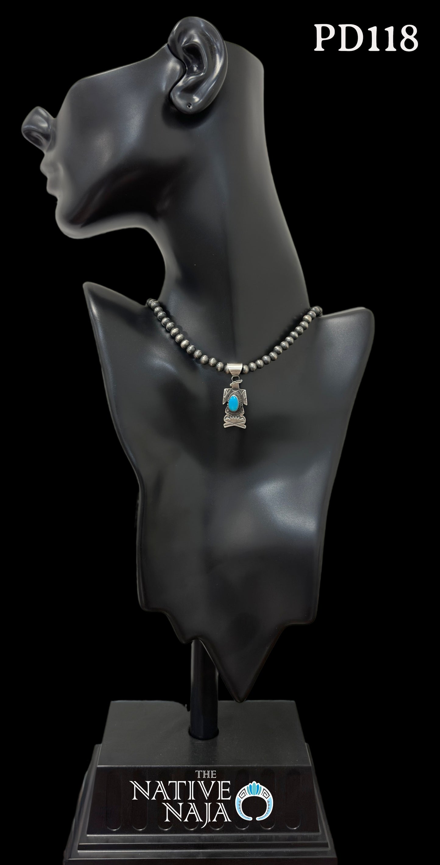 Navajo Freda Martinez Sterling Silver & Kingman Turquoise Thunderbird Pendant PD118