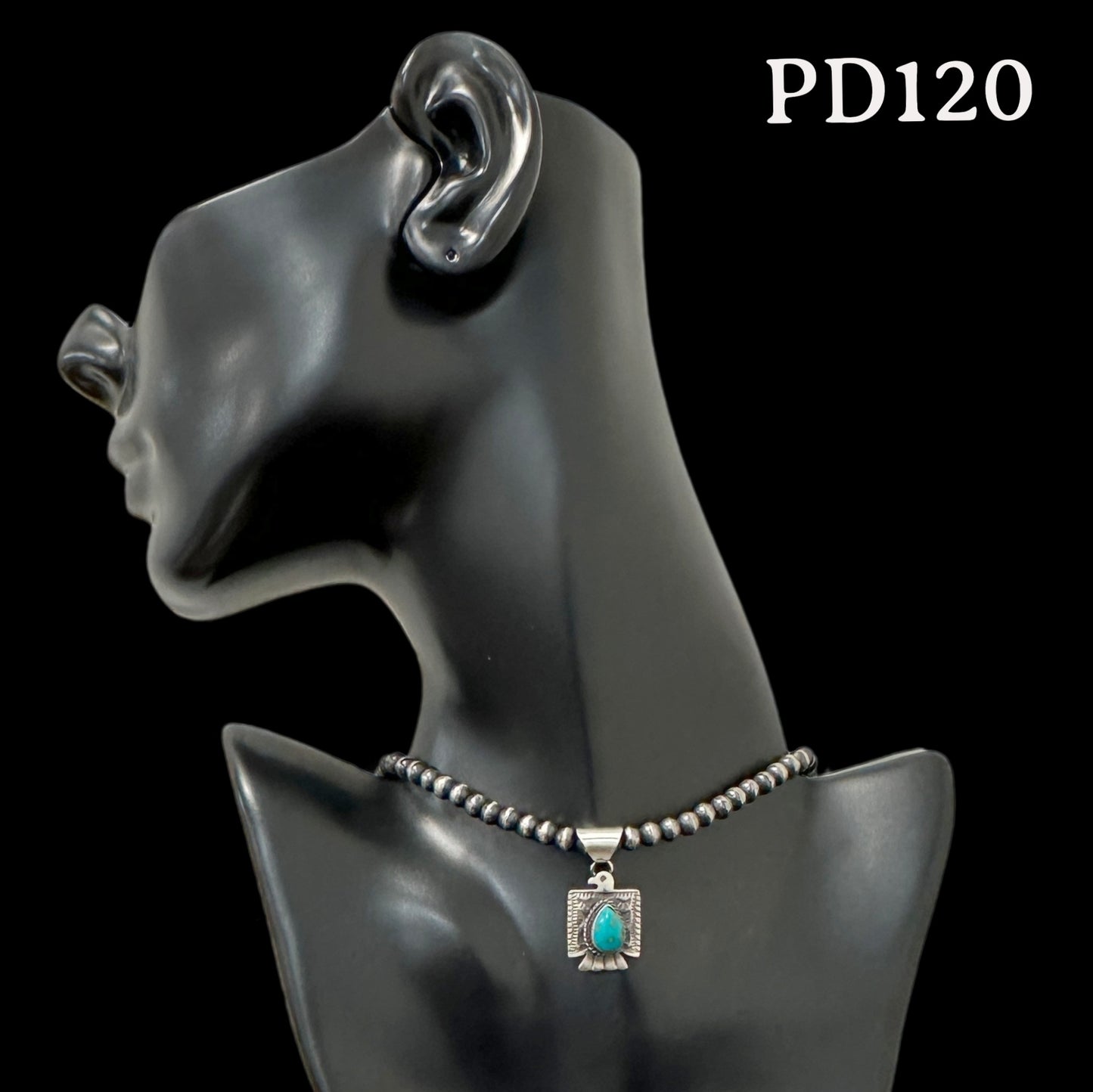 Navajo Freda Martinez Sterling Silver Kingman Turquoise Thunderbird Pendant PD120
