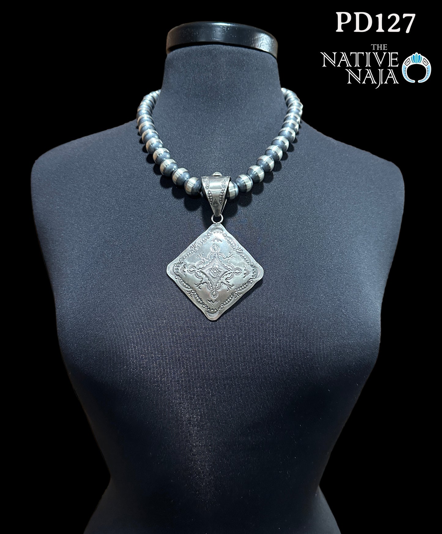 Navajo Vincent J Platero Large Triangle Hand Stamped Sterling Silver Pendant PD127